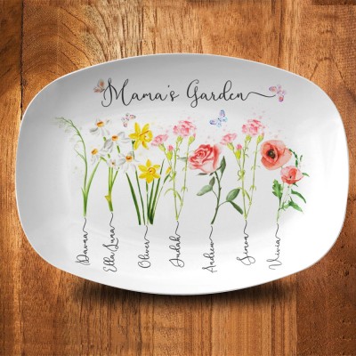 Personalized Birth Month Flower Plate Mom's Garden Platter From Kids For Mother's Day Gift