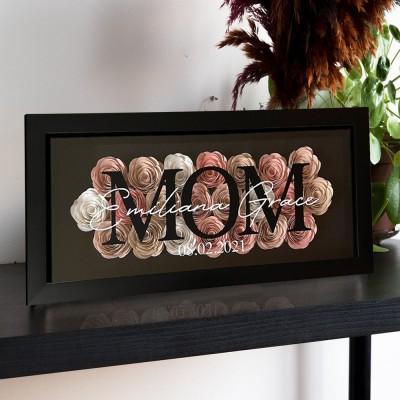 Personalized Mom Flower Shadow Box With Kids Name For Mother's Day Gift Ideas