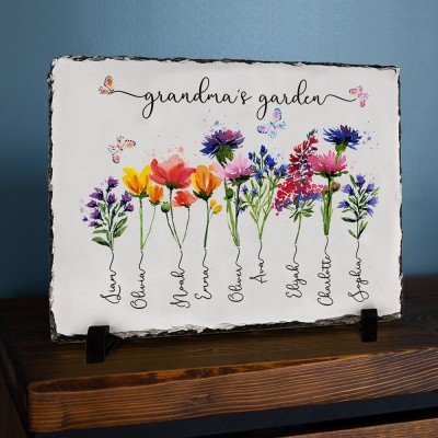 Personalized Grandma's Garden Sign With Grandchildren Names and Birth Flower For Mother's Day Gift